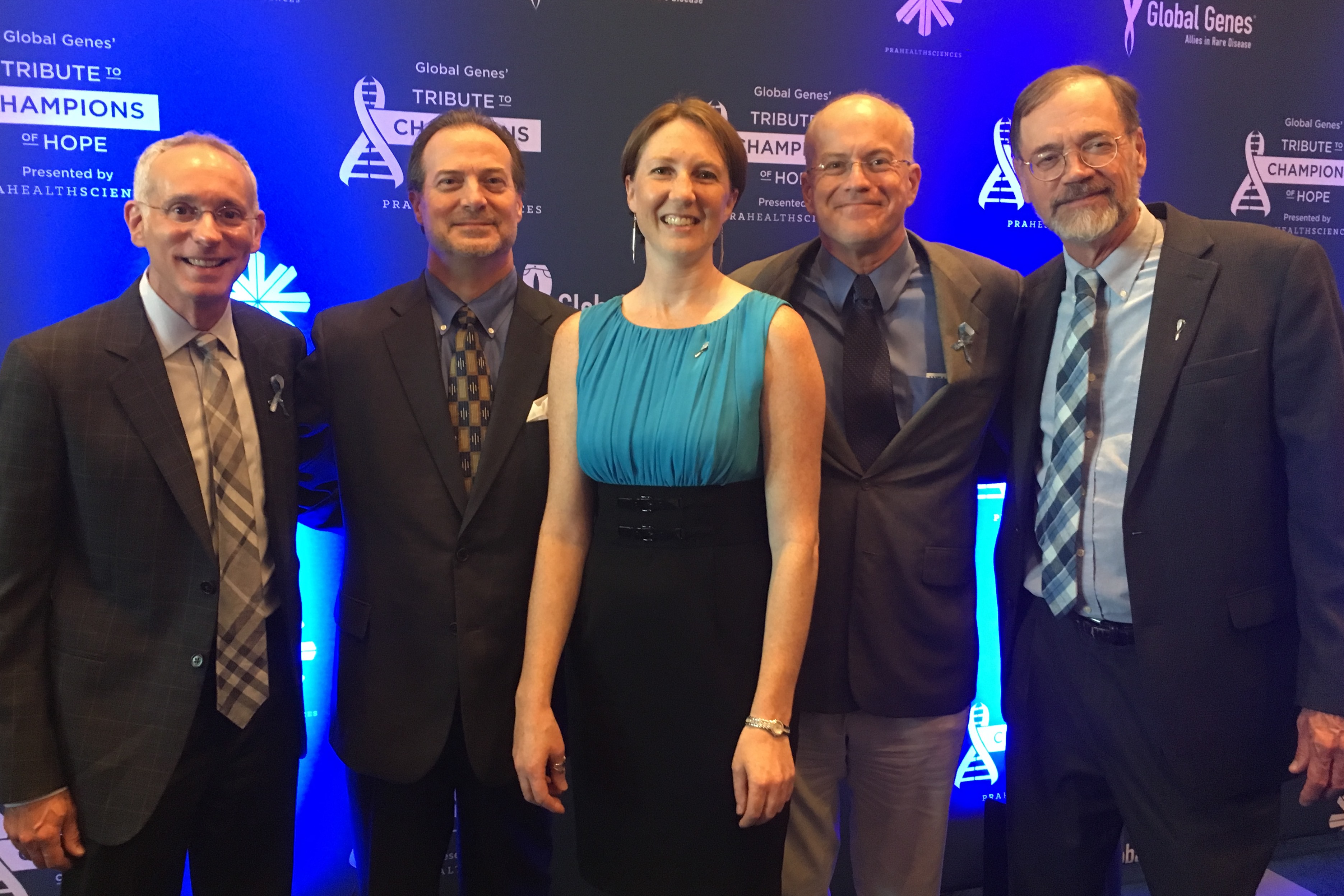 Dr. Dan Ory of WashU, Phil Marella of DART, Dr. Cristin Davidson of the NIH, Dr. Charles Vite of the University of Pennsylvania and Dr. Steve Walkley of Albert Einstein College of Medicine at the Global Genes Gala